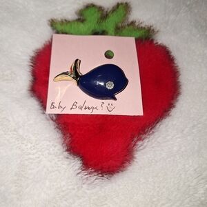 Whale Brooch Navy Gold Accents Rhinestone Eye